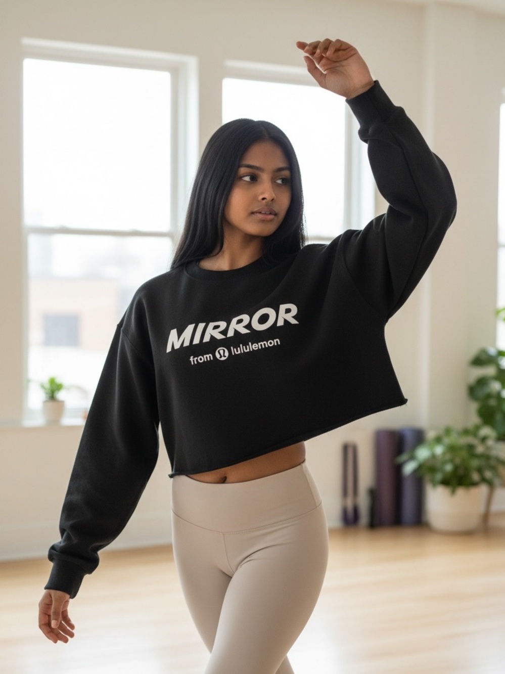 Lululemon Perfectly Oversized Cutoff Crop Crew Sweatshirt Black “MIRROR” Size 6